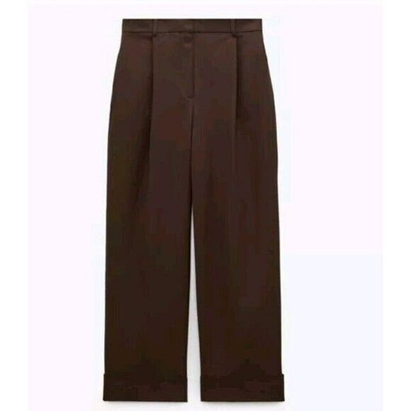 Zara Pants Trousers Women M Pants Ankle Brown Cropped NEW 2232 645 - Picture 2 of 8